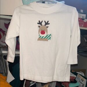 White Kids Long-Sleeve Tee with Festive Reindeer Applique